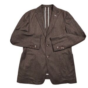 Trunk Club Custom Men's Brown Herringbone Wool Blazer Monogram